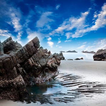 Sea and rock at the sunset. Nature composition for adv or others purpose use