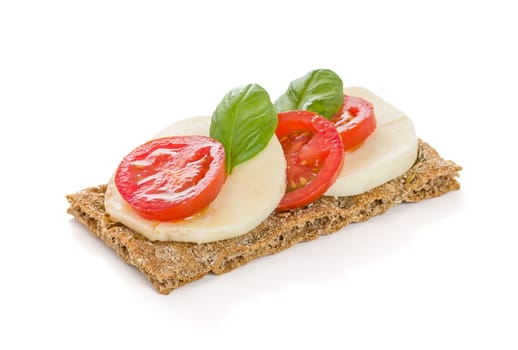 Crispbread with tomato and mozzarella