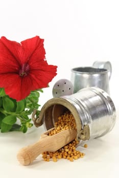 a bucket of slow-release fertilizer against a white background