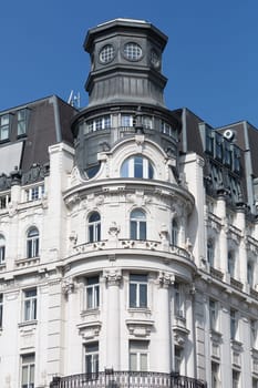 Old building architecture,city apartment with attic conversion