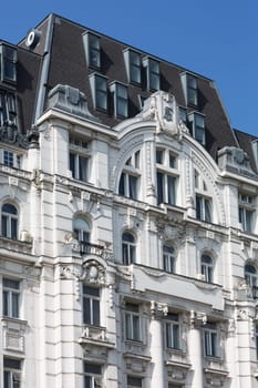 Old building architecture,city apartment with attic conversion