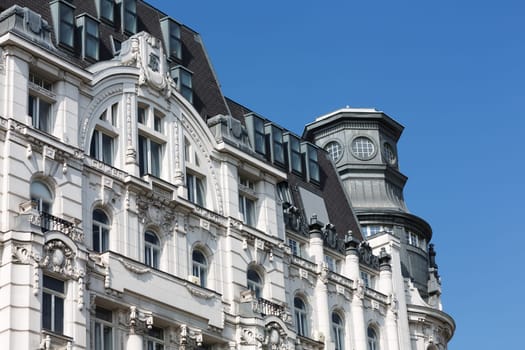 Old building architecture,city apartment with attic conversion