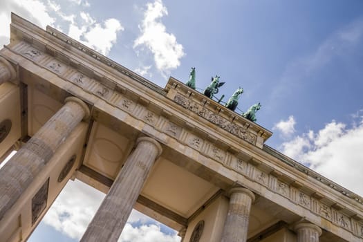 brandenburger tor in berlin with blue cloudy sky