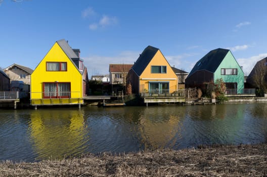 colorful houses at the island district, Almere, the youngest city in the Netherlands