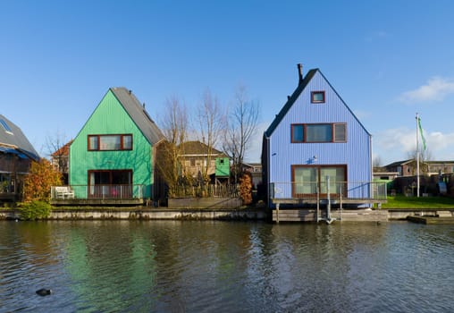 colorful houses at the island district, Almere, the youngest city in the Netherlands
