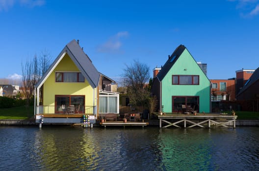 colorful houses at the island district, Almere, the youngest city in the Netherlands