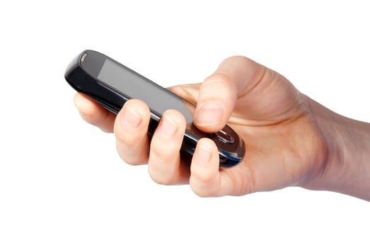 cutout of a blank hand using a smartphone, isolated