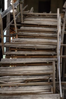 An old and rickity wooden staircase very poorly constructed