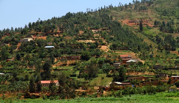 Country homes in Rwanda built into the hills