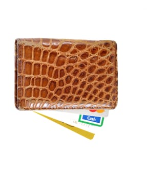 Purse leather with credit cards isolated on white