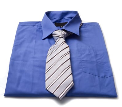 New blue man's shirt and tie isolated on white
