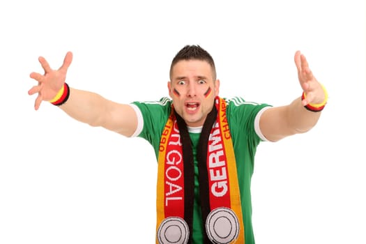 A football fan seems to want to wake up screaming... He looks down