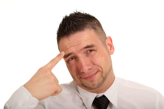 A man shows a bird and looks tearfully directly into the camera.