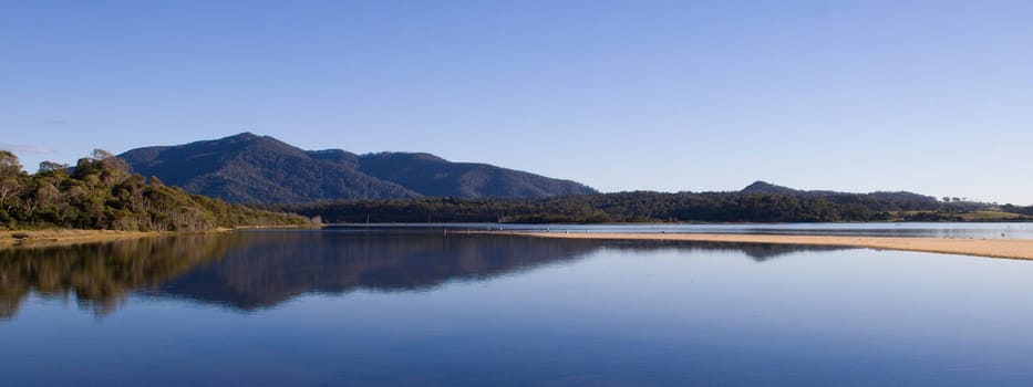A view from Wallaga Lake to the hills in the background.