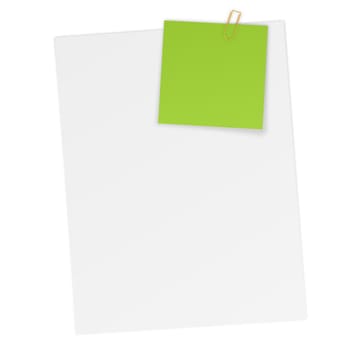 Sheet of paper with a sticky note attached
