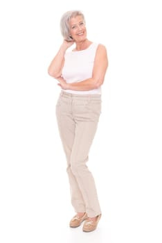Full length shot of an elderly woman against a white background
