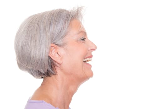 Studio shot of an elderly woman against a white background