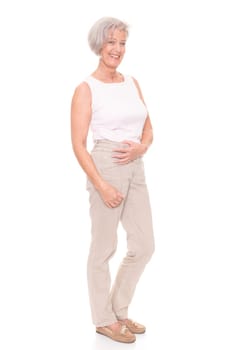 Full length shot of an elderly woman against a white background