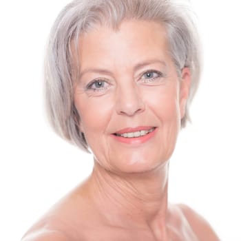 Studio shot of an elderly woman against a white background
