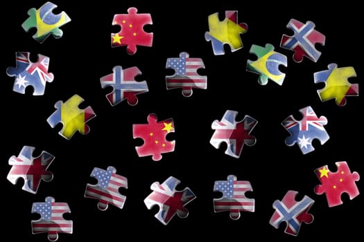 Flag jigsaw pieces, on a black background