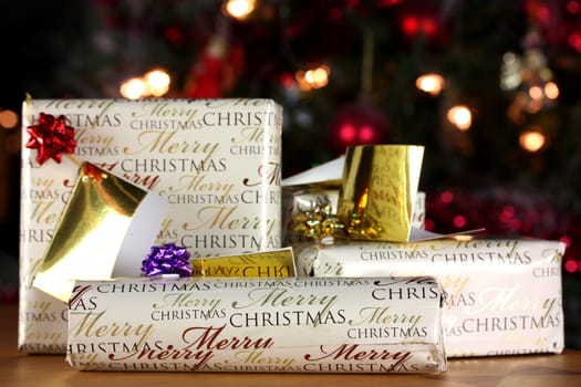 Wrapped gifts with tags