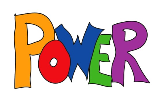 Hand sketched word named power in colored funny letters