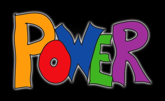Hand sketched word named power in colored funny letters