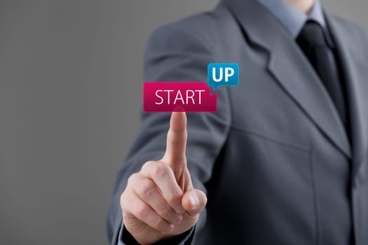 Man start his startup business. Investor accelerate start-up project concept.