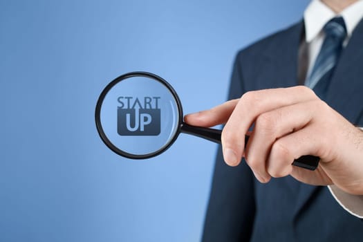 Man looks for startup business prepared to invest. Investor supervise the acceleration of start-up project.