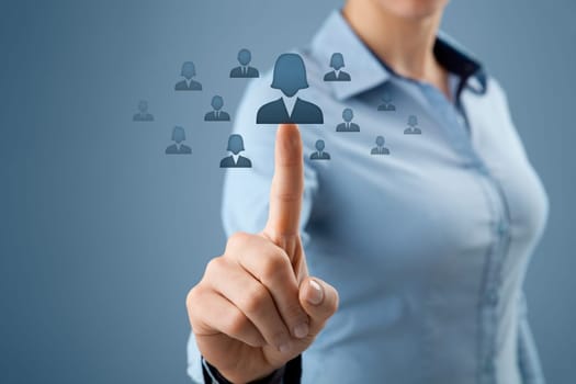 Woman human resources officer realize gender equality by choosing woman employee. Women in business, CRM, data mining and gender equality quotes concept also.