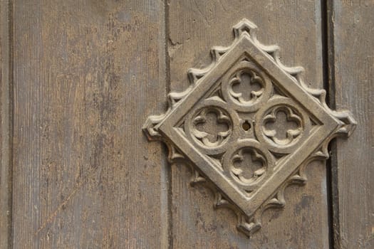 Old metal medieval door background. With a key lock on the left side