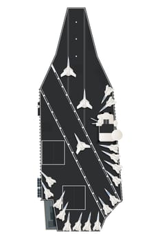 Drawing of a aircraft carrier with fighter planes on deck.