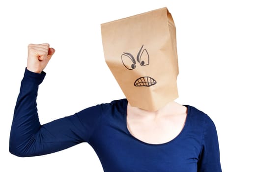 a strong and angry person in forcing gesture, isolated