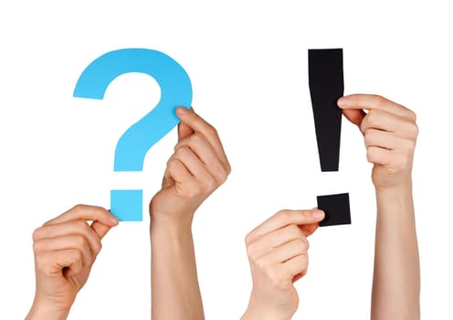 a blue question mark and a black interrogation mark, isolated