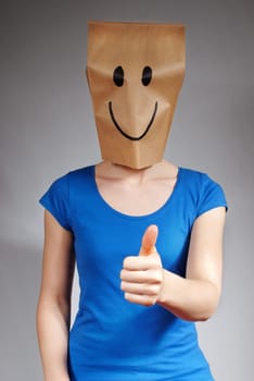 a person symbolizing happiness and success, gray background