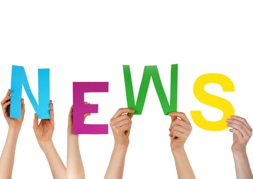 hands holding the english word NEWS symbolizing some new information, isolated