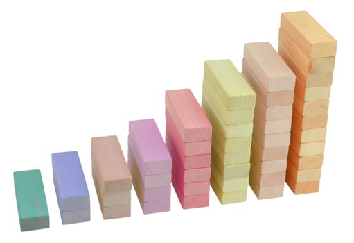 Business statistics graph. Wooden columns isolated on white.