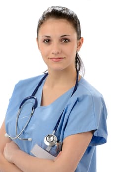 Confident female doctor posing with arms crossed with stethoscope