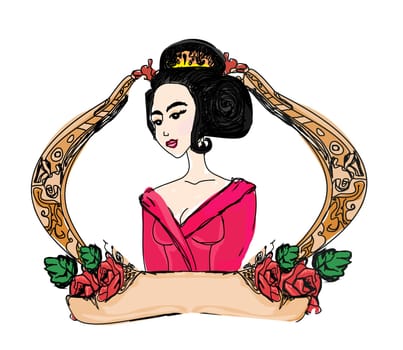 stylized vector illustration of a beautiful geisha girl