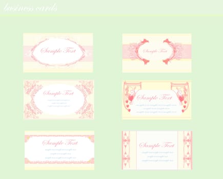 Collection colored business card set wedding texture text