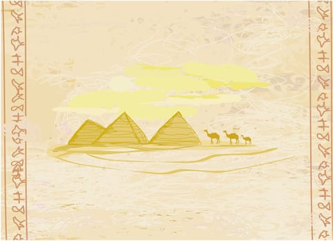 old paper with pyramids giza ond camel