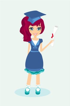 Illustration of a girl Holding Her Diploma