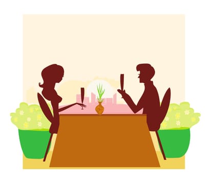 Young couple flirt and drink champagne