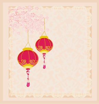 Chinese New Year card with asian lanterns