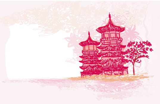 old paper with  abstract Asian Landscape
