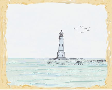 lighthouse seen from a tiny beach - Grunge Poster