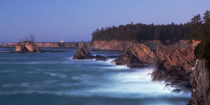 Oregon Coast near Coos Bay - Cape Arago Lighthouse - long exposure at twilight