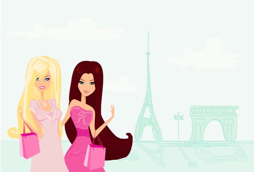 beautiful two girls Shopping in Paris