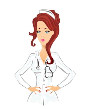 Beautiful cartoon nurse on white background
