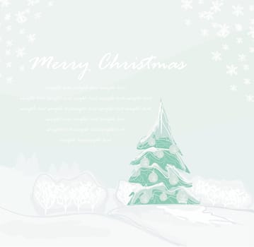Abstract christmas tree on winter landscape card